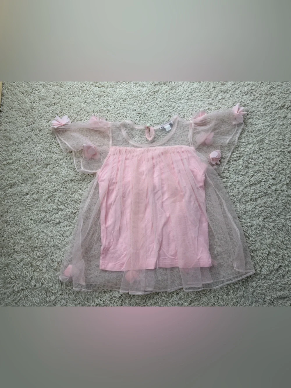 Girls 6 DKNY Pink Floral Tulle Overlay Top